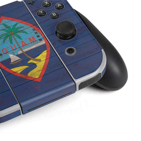 Guam Flag Dark Wood Nintendo Switch OLED (2021) Skin